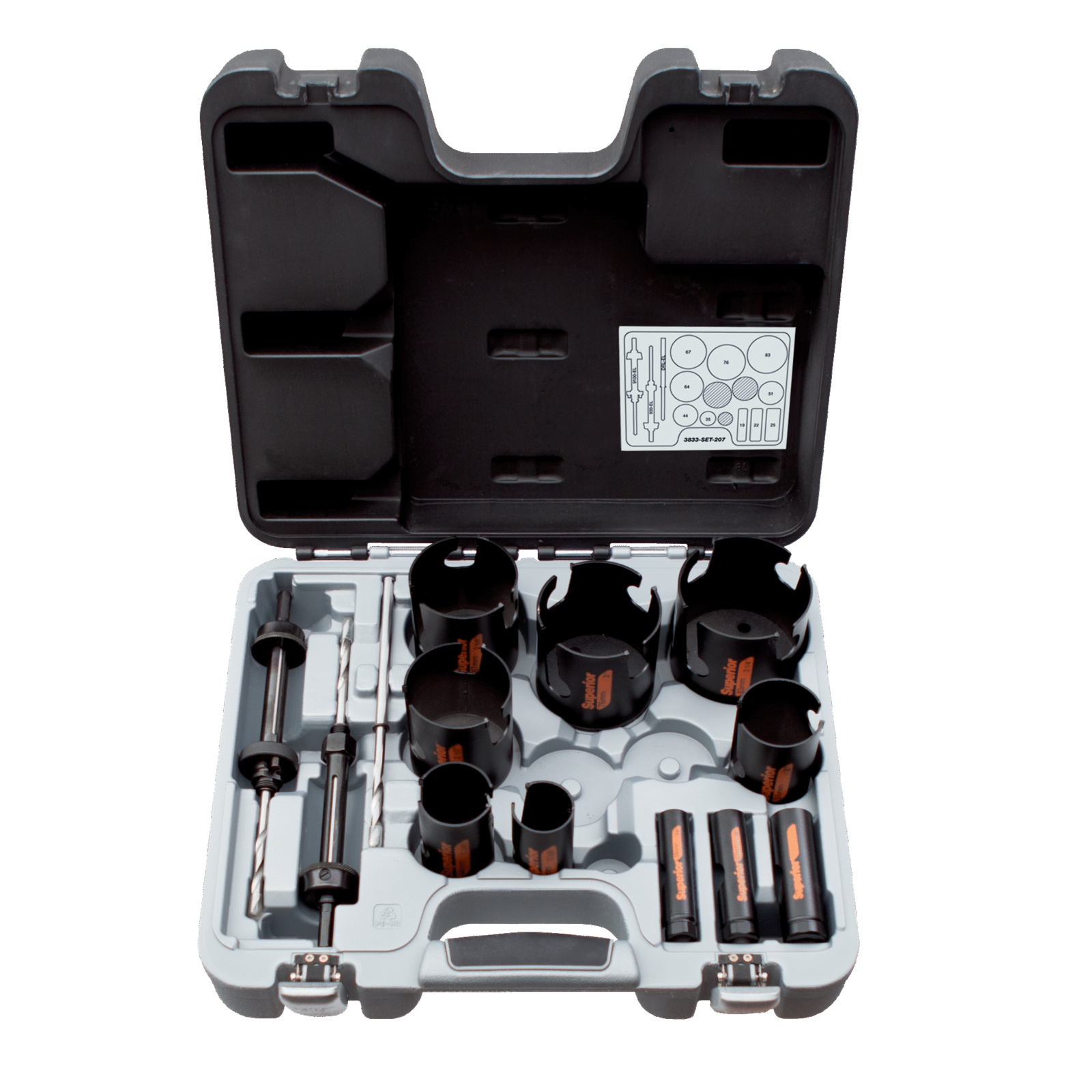 Coffret scies trépans multi-construction 19-83 mm 14 pcs avec arbres éjecteurs BAHCO - 3833-SET-207