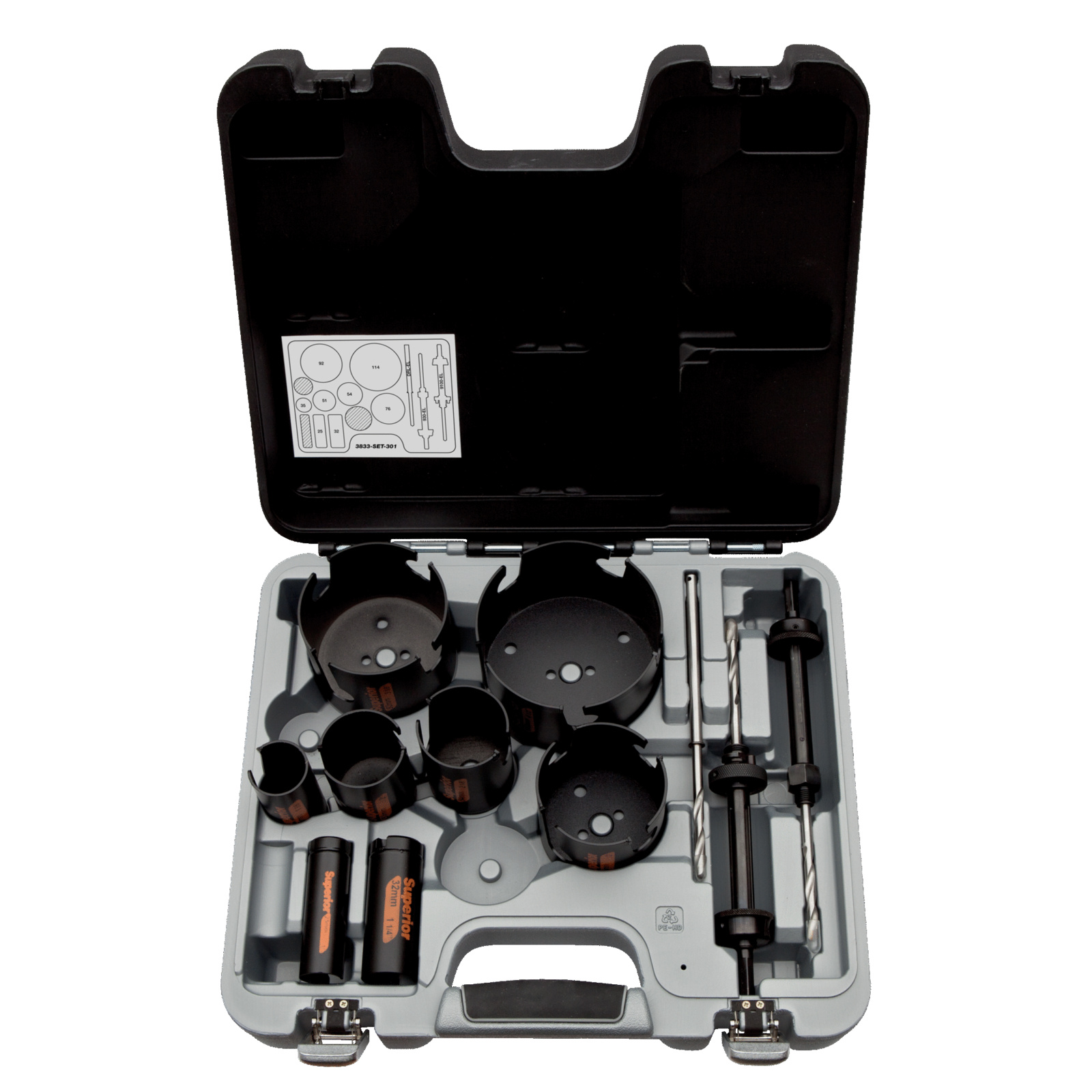 Coffret scies trépans multi-construction 25-114 mm 12 pcs avec arbres éjecteurs BAHCO - 3833-SET-301