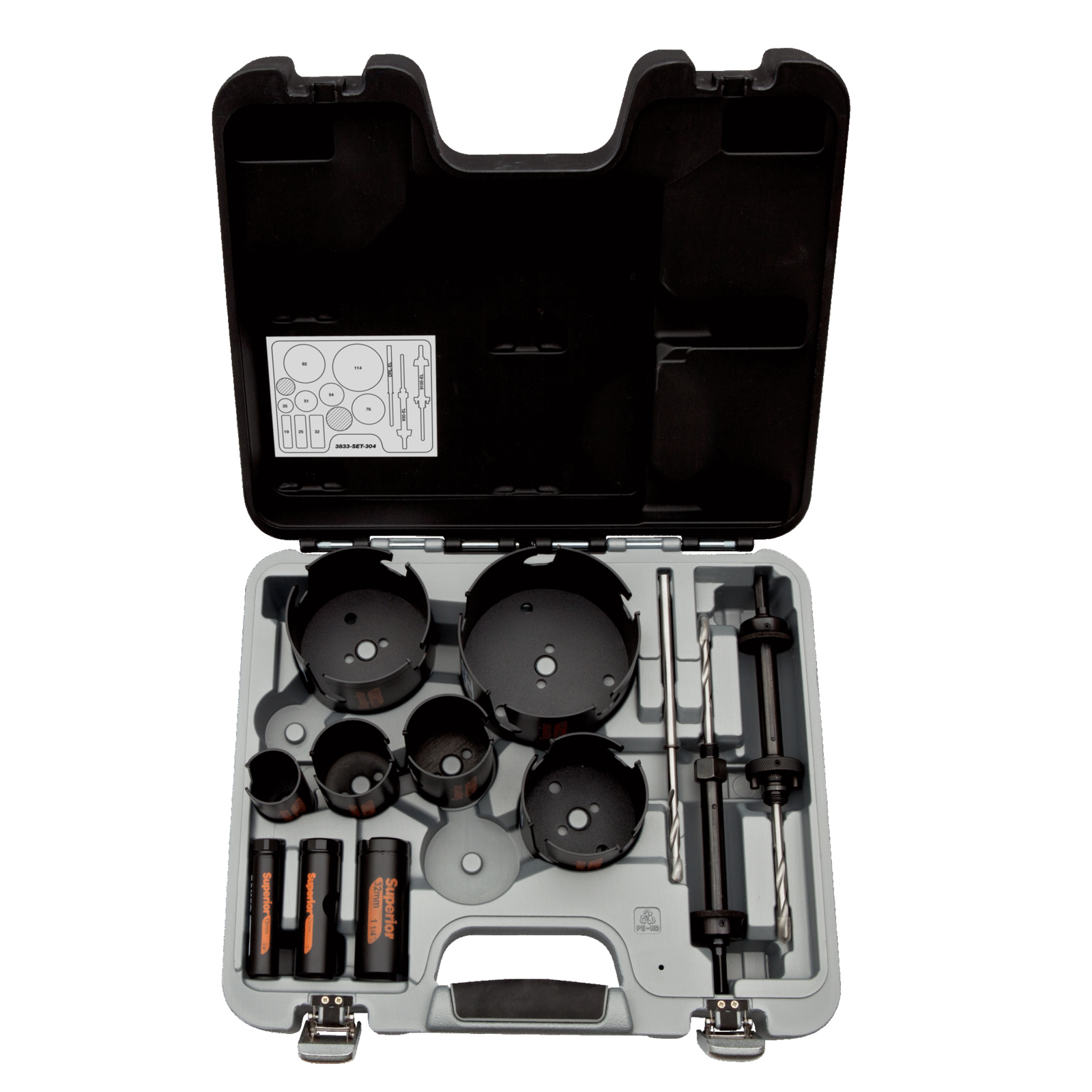 Coffret scies trépans multi-construction 19-114 mm 13 pcs avec arbres éjecteurs BAHCO - 3833-SET-304