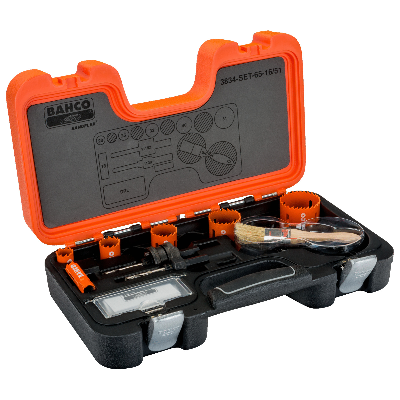 Jeu de scies trépans bimétal Sandflex 16-51 mm 9 pcs avec brosse BAHCO - 3834-SET-65-16/51