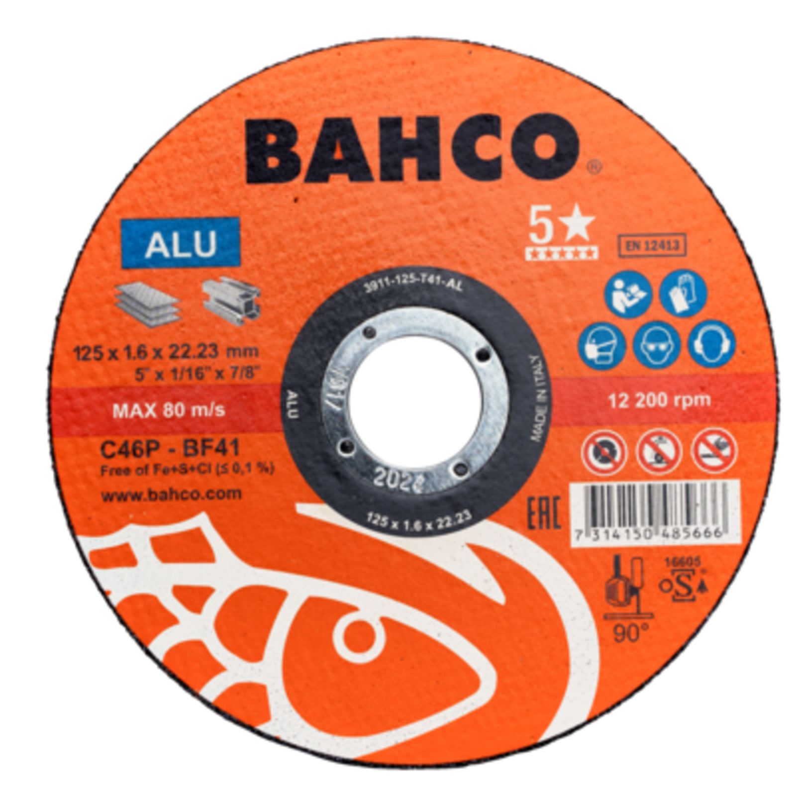 Disque de coupe abrasif aluminium 115 x 1,6 x 22,23 mm BAHCO - 3911-115-T41-AL