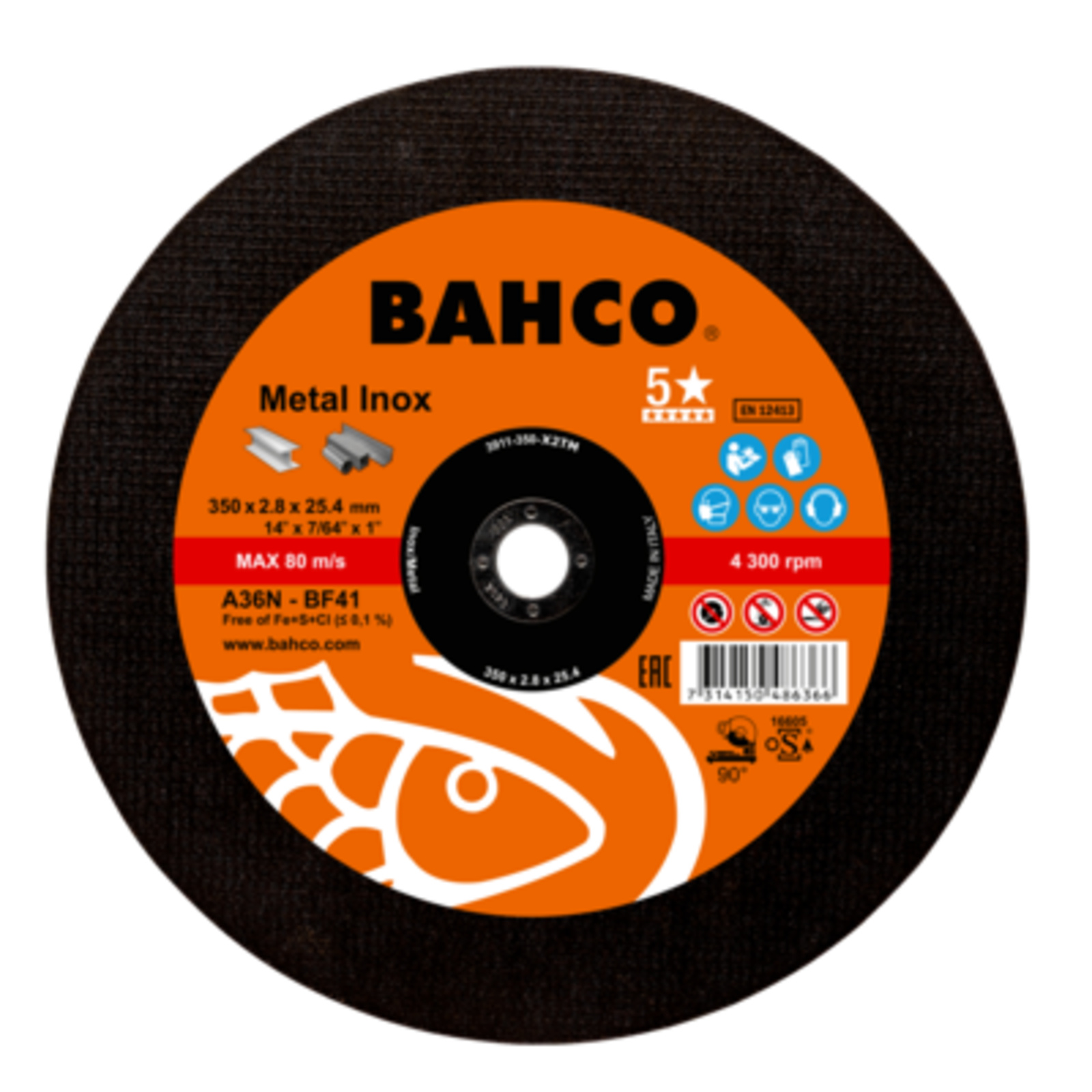 Disque de coupe abrasif inox et métal 400 x 3 x 25,4 mm BAHCO - 3911-400-F2TM
