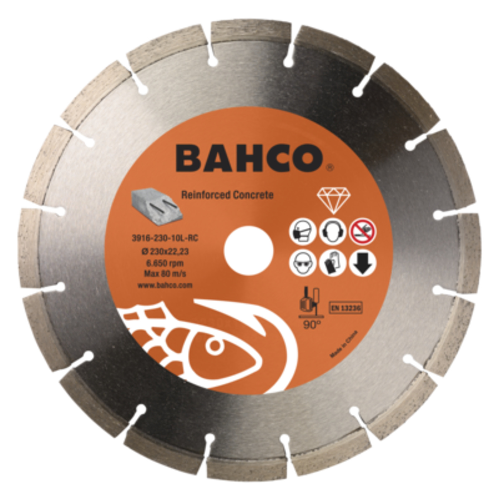 Disque diamant béton armé 230 mm 2.5 mm 22.23 mm jante segmentée BAHCO - 3916-230-10L-RC