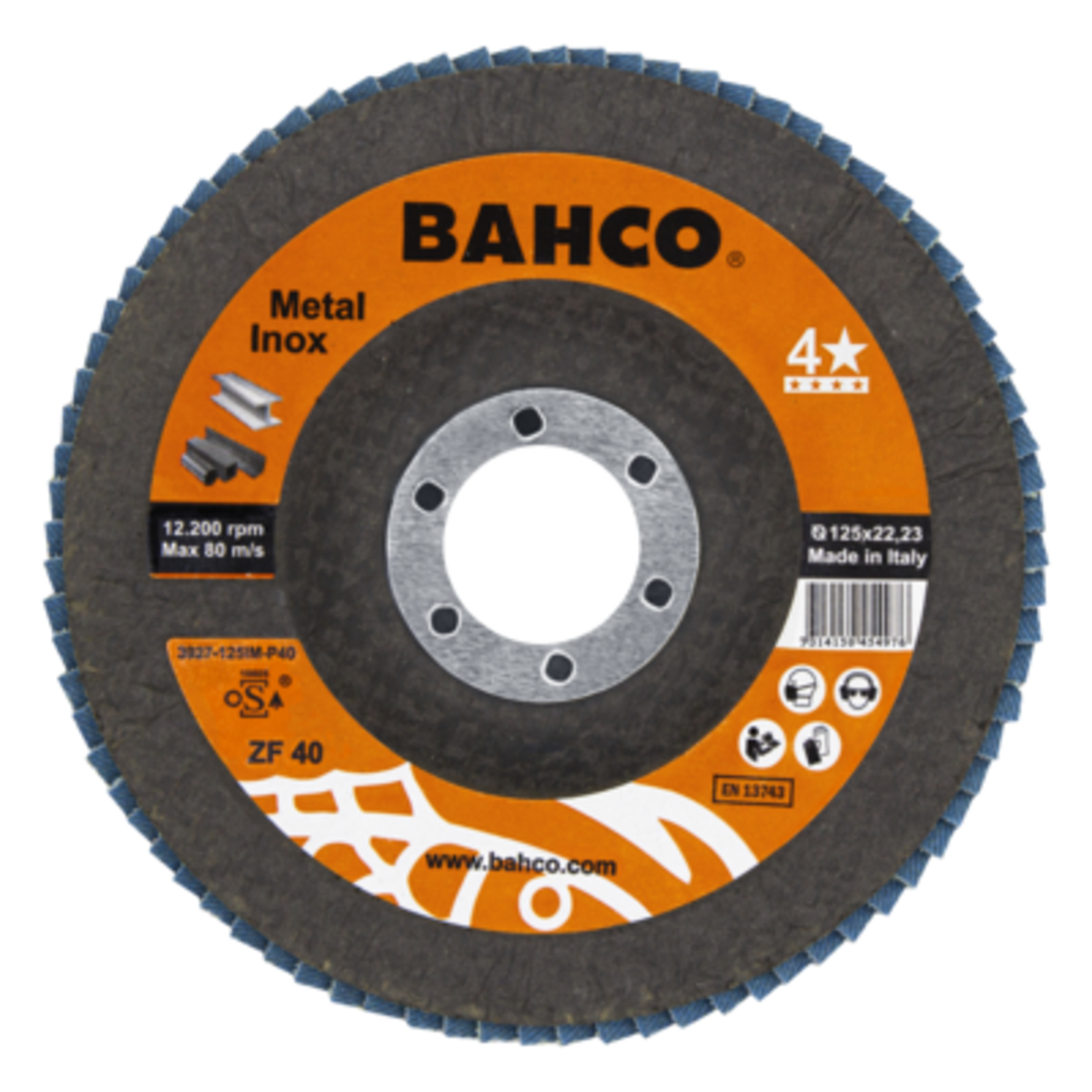 Disque à lamelles métal et inox 125 mm P40 22.23 mm BAHCO - 3927-125IM-P40