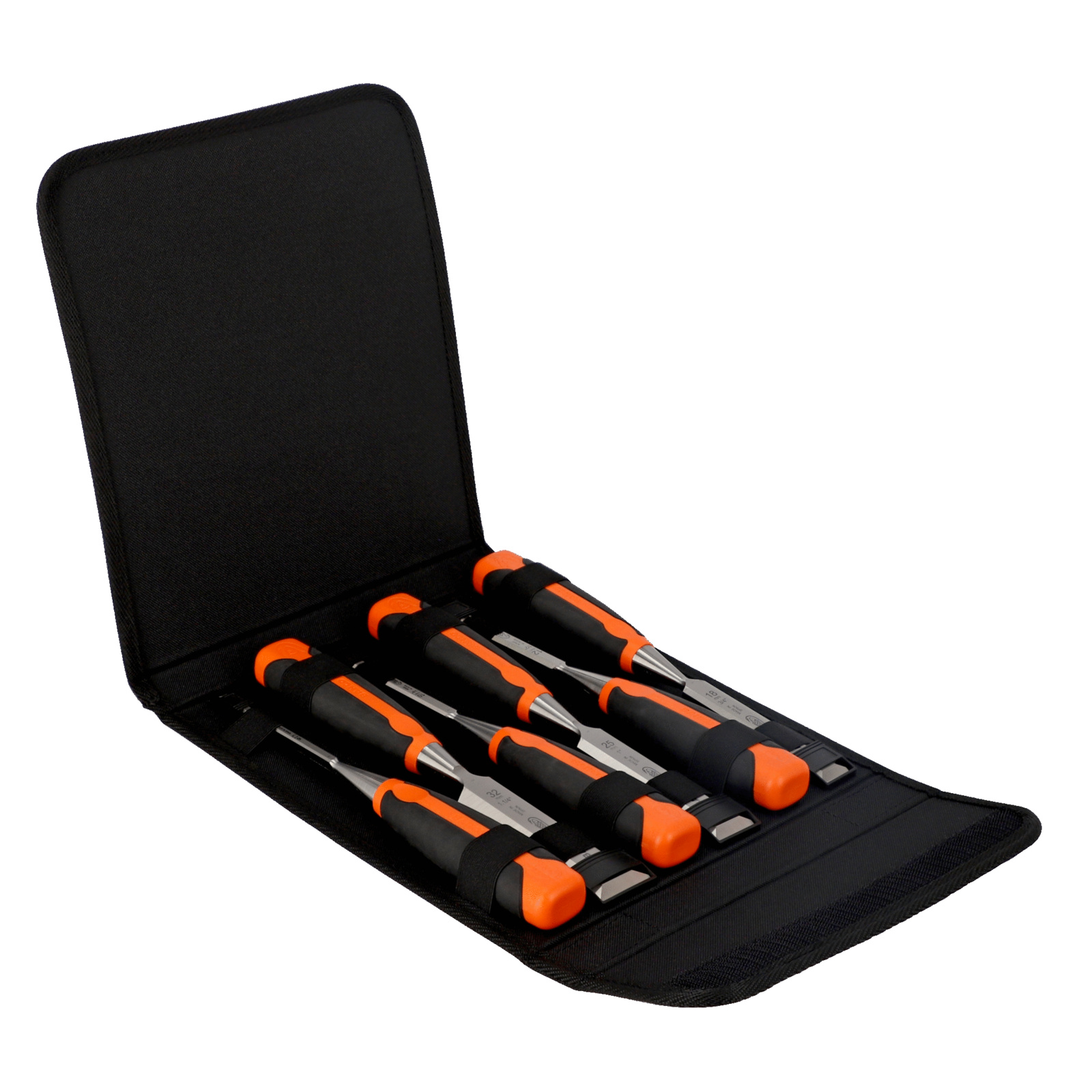 Jeu de burins bois 6 pièces manche bi-matière caoutchouc avec pochette polyester BAHCO - 424P-S6-PP