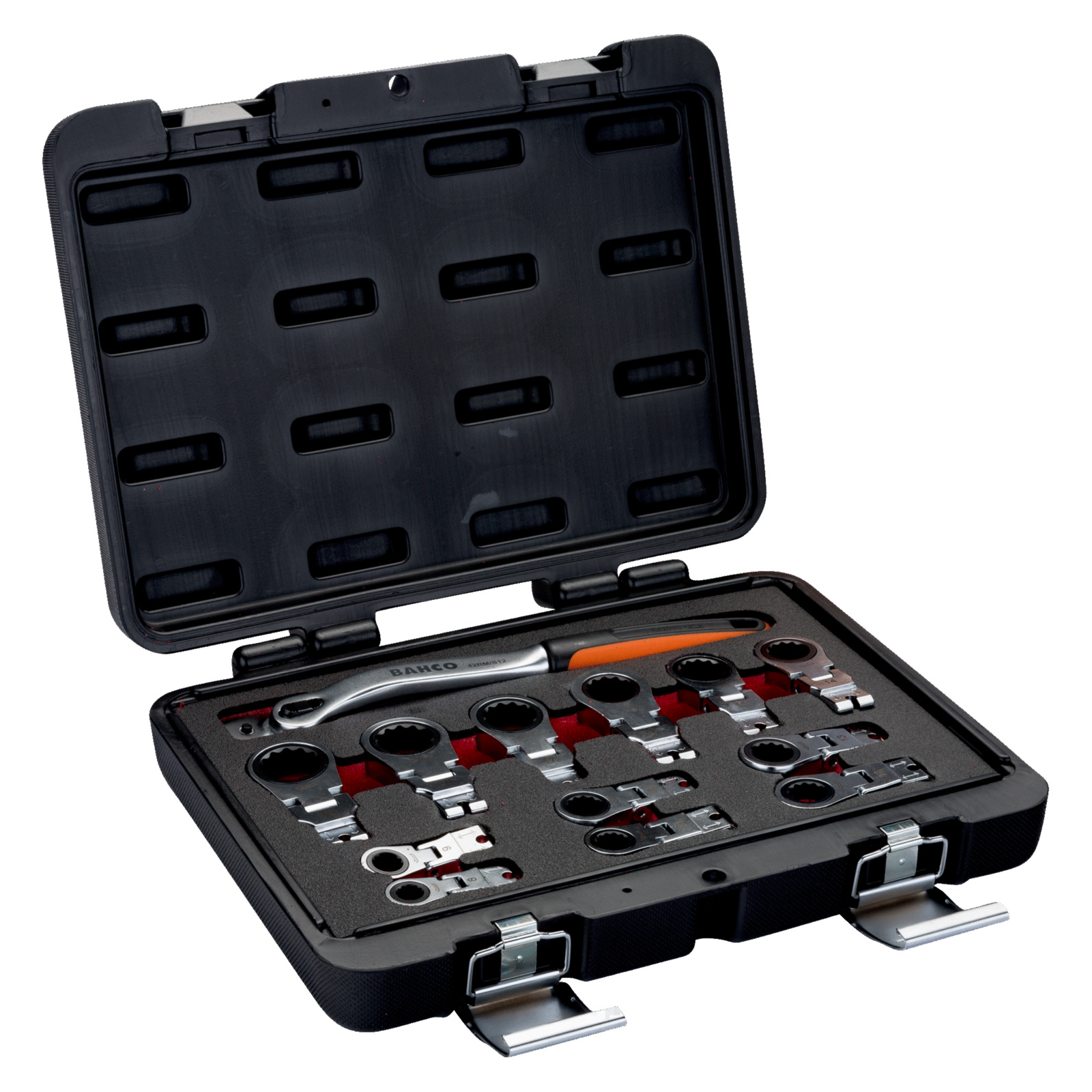 Jeu de clés polygonales à cliquet réglables 280 mm 12 inserts avec coffret BAHCO - 42RM/S12