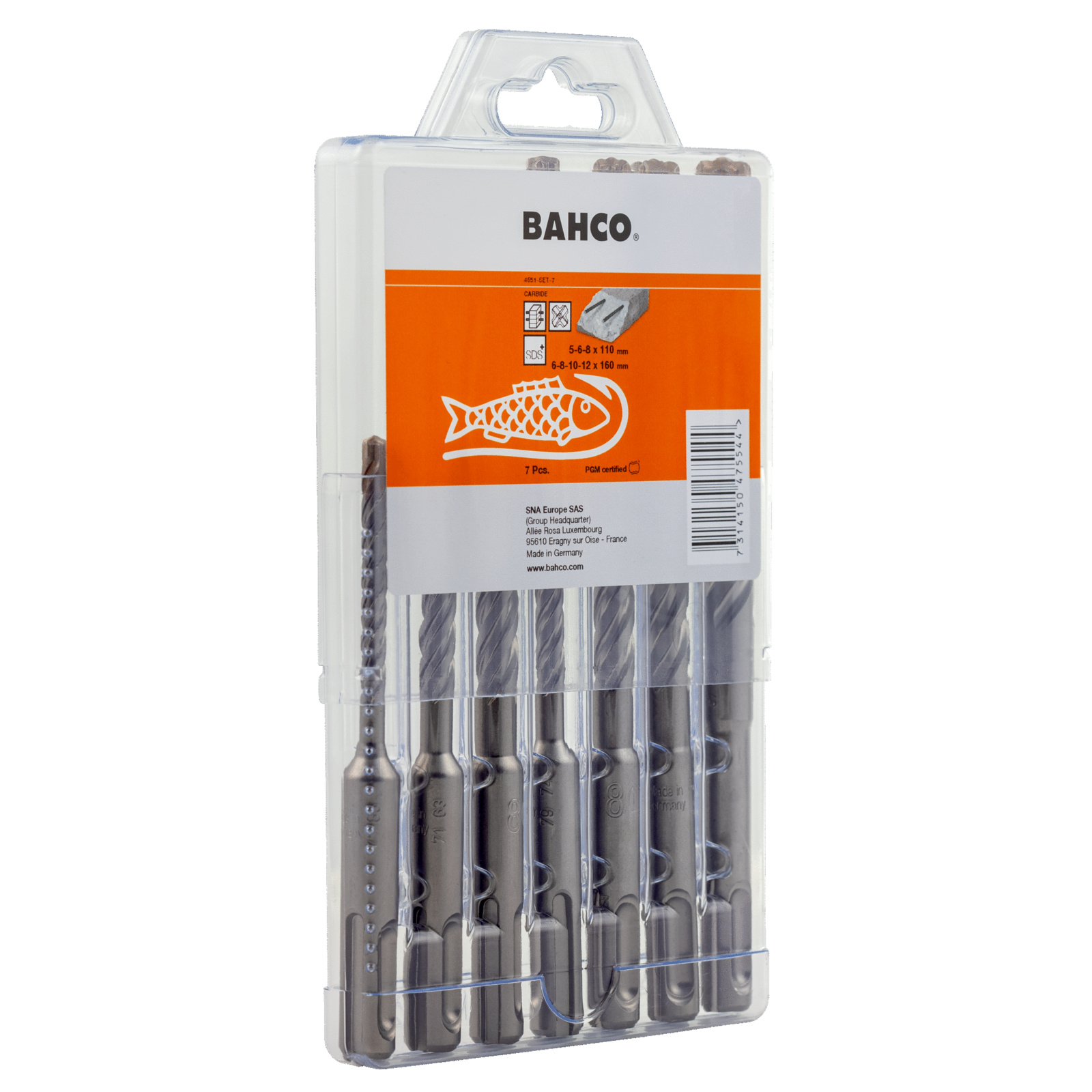 Jeu de forets SDS+ 4-cutter béton armé 5-12 mm 7 pcs BAHCO - 4651-SET-7