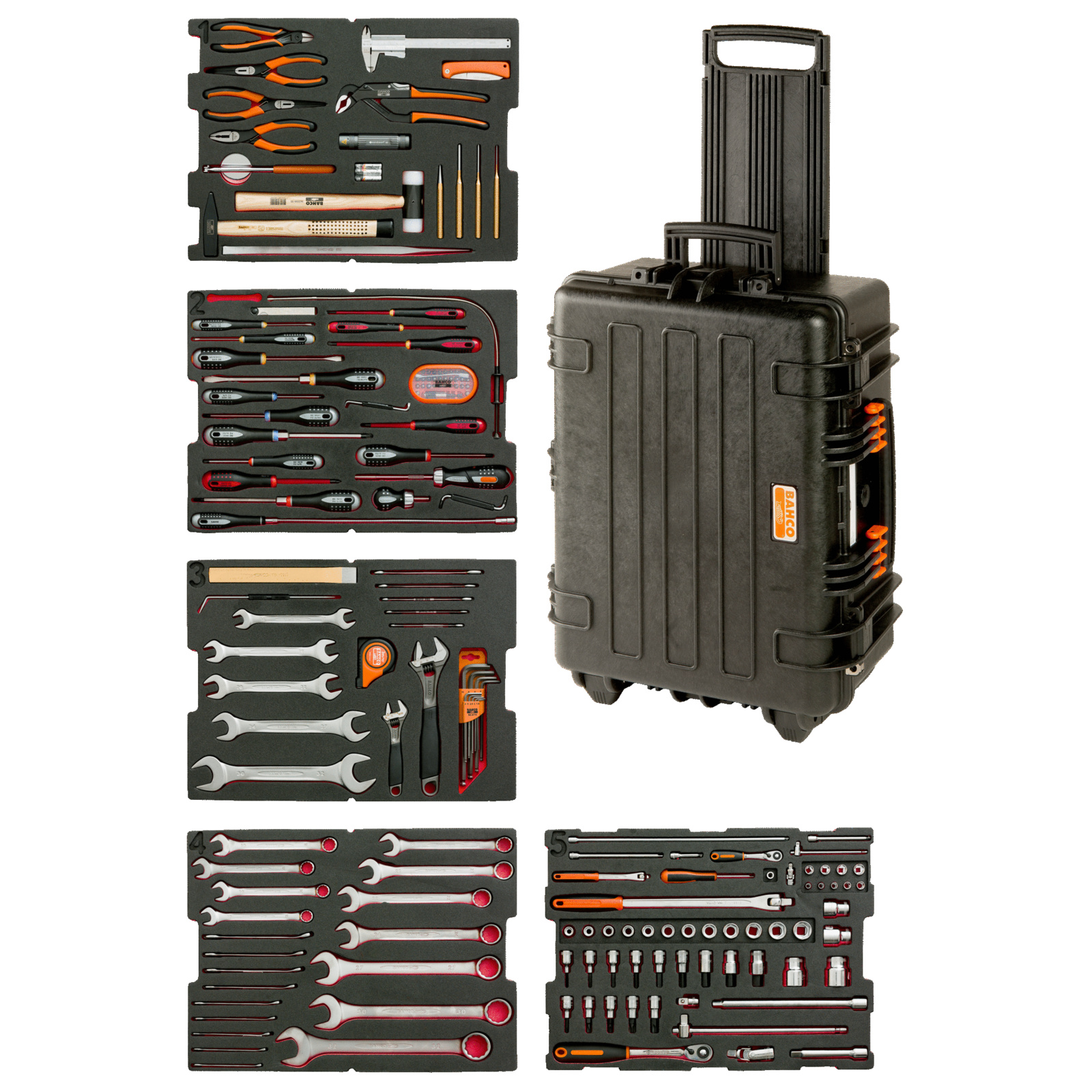 Jeu d'outils industrie éolienne 167 pcs mallette rigide usage intensif avec roulettes BAHCO - 4750RCHDW02FF2