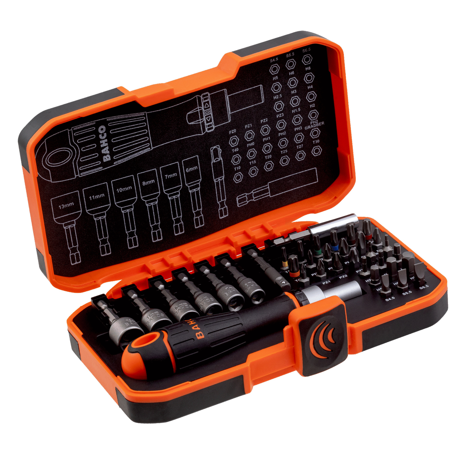 Coffret tournevis à cliquet porte-embouts ¼” 36 pcs fente Phillips Pozidriv Torx 6 pans BAHCO - 59/S36BCR
