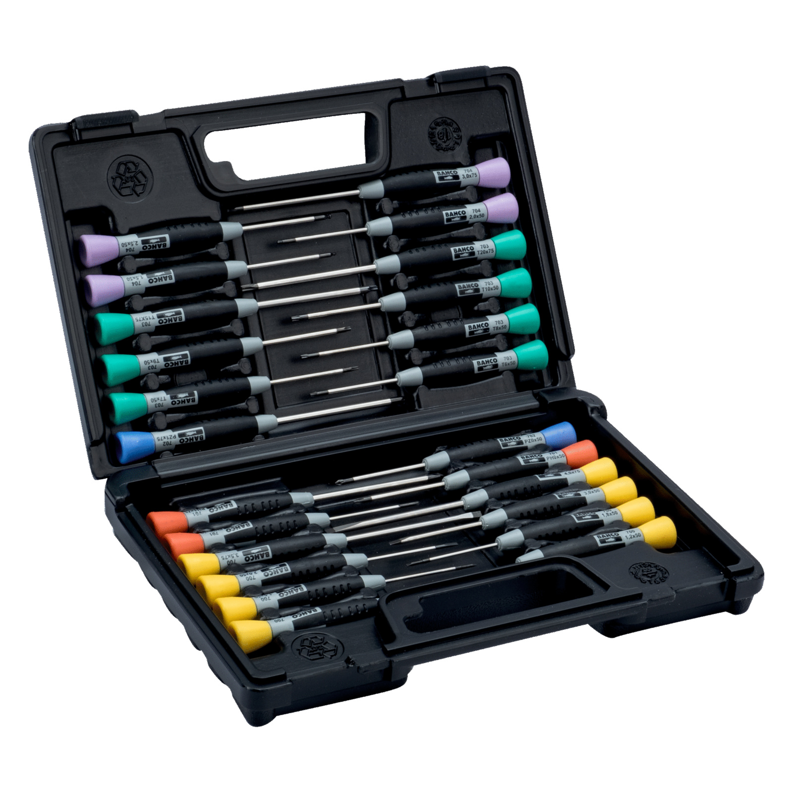 Jeu de tournevis précision 24 pcs fente/Phillips/Pozidriv/TORX/6 pans avec poignée bi-matière BAHCO - 706-5