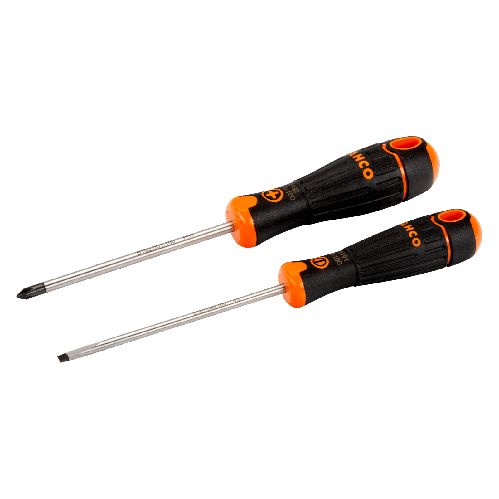 Jeu de tournevis fente 0,8x4 mm et Phillips PH1 100 mm poignée caoutchouc BAHCO - B219.002