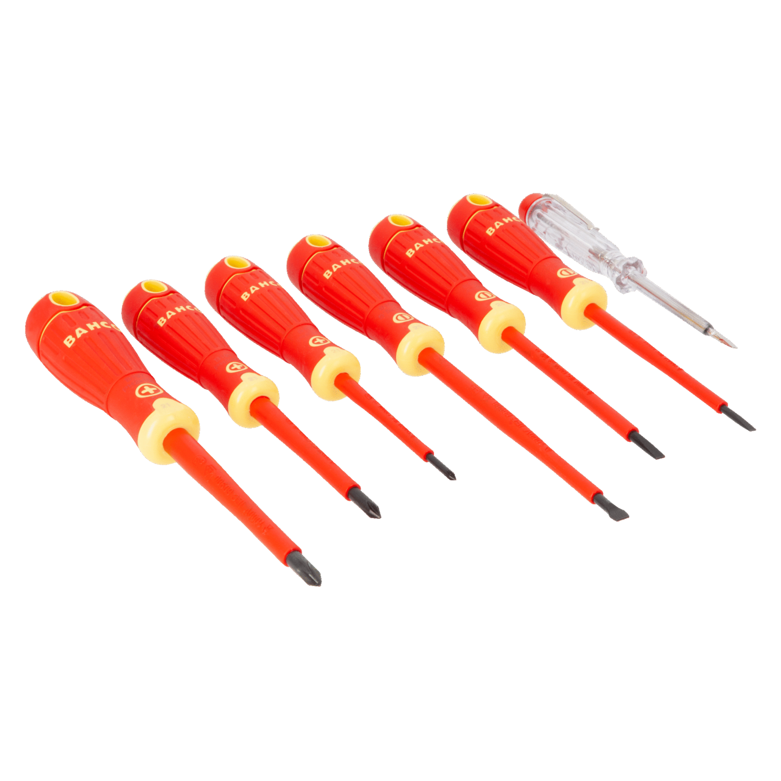 Jeu de tournevis isolés VDE 7 pièces avec testeur tension 150-250 V manche multi-composants BAHCO - B220.027