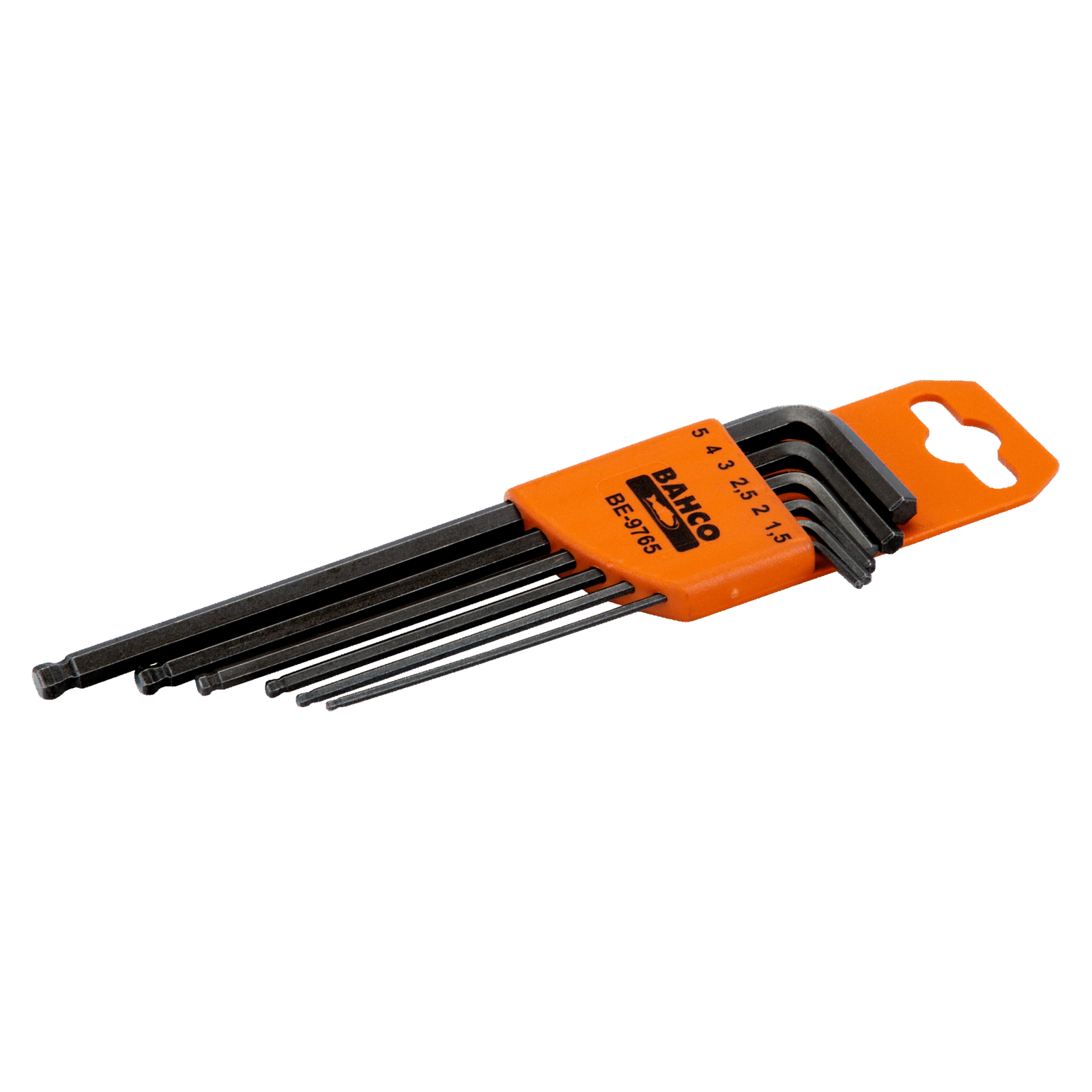Jeu de clés mâles 6 pans longues tête sphérique 1,5-5 mm 6 pcs sur support plastique BAHCO - BE-9765