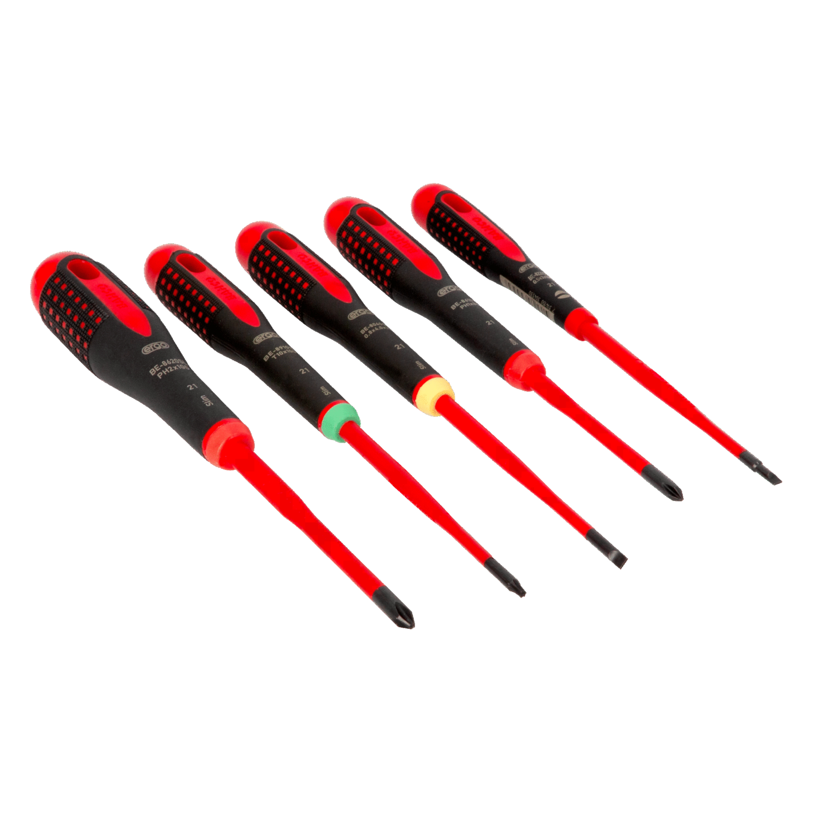 Jeu de 5 tournevis fins isolés ERGO fente Phillips TORX manche tri matière BAHCO - BE-9871SL