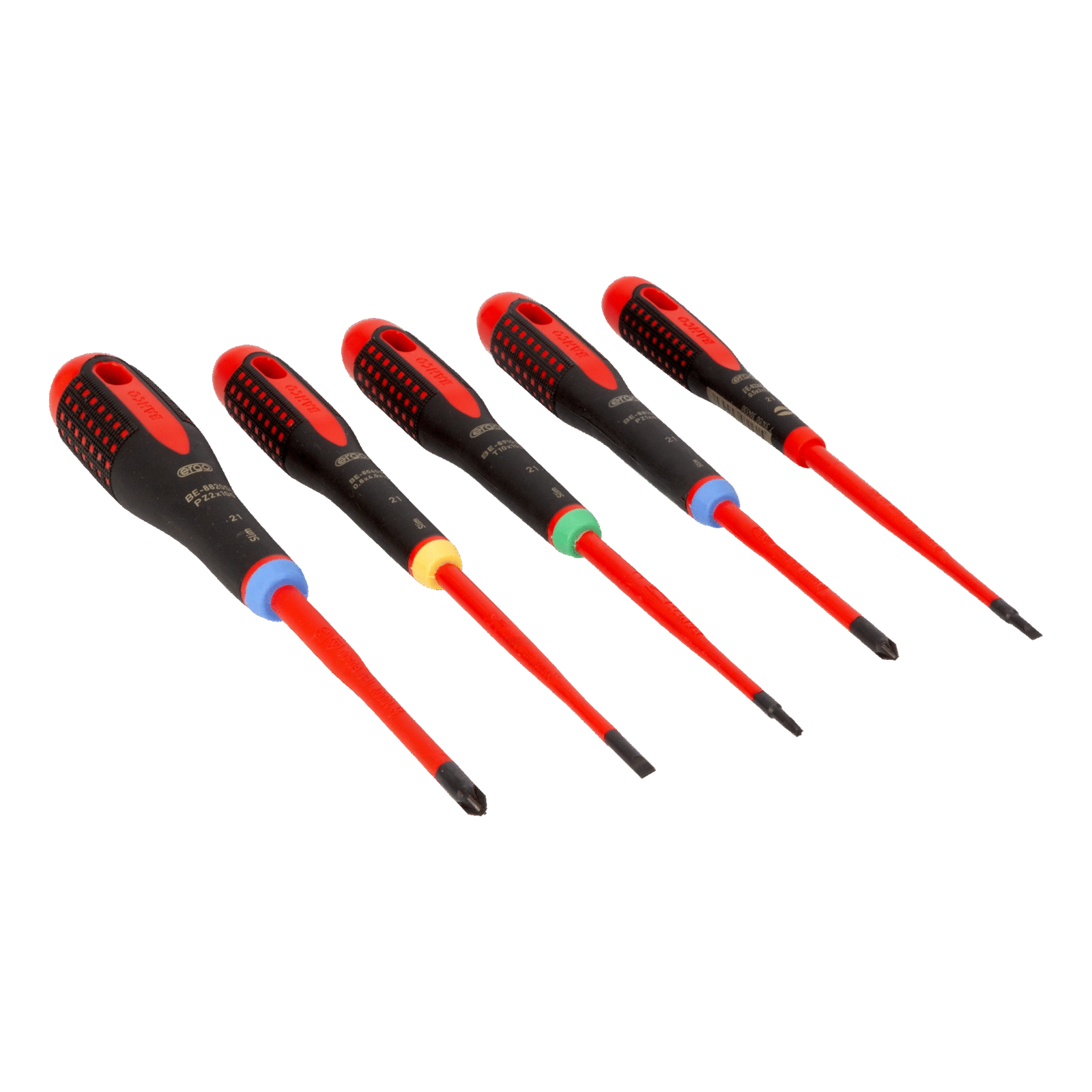 Jeu de 5 tournevis isolés fins ERGO fente Pozidriv TORX manche tri matière BAHCO - BE-9872SL
