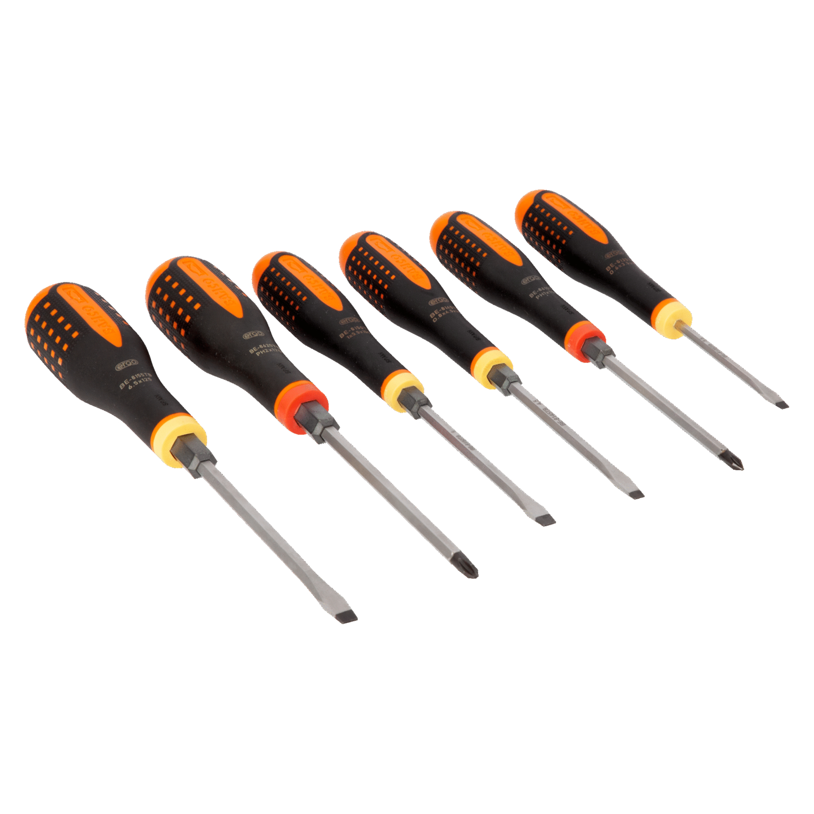 Jeu de tournevis à lame traversante fente/Phillips 6 pcs ERGO avec poignée anti-chocs BAHCO - BE-9881TB