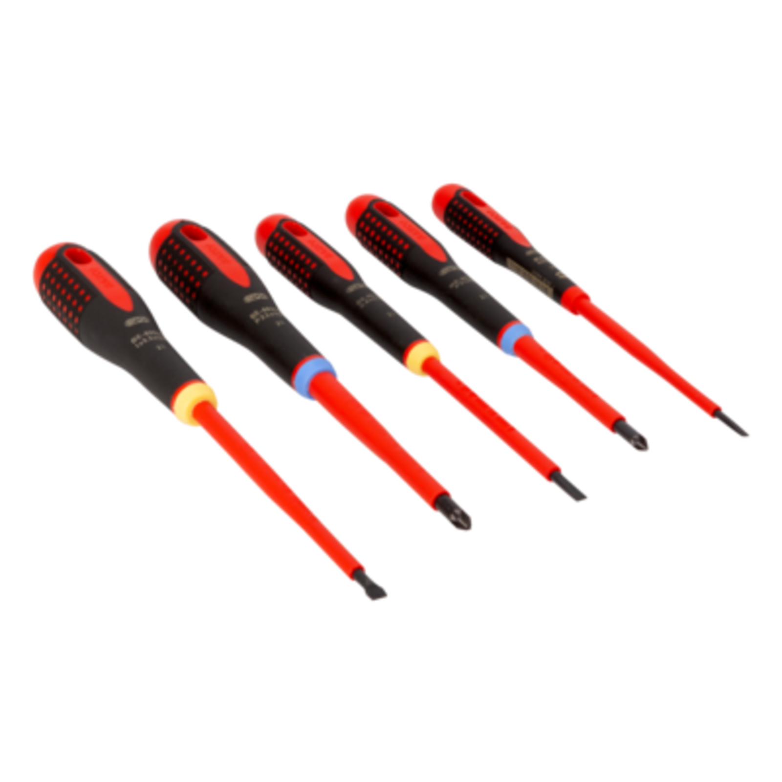 Jeu de tournevis isolés VDE ERGO fente et Pozidriv 5 pcs manche tri-matière BAHCO - BE-9882S