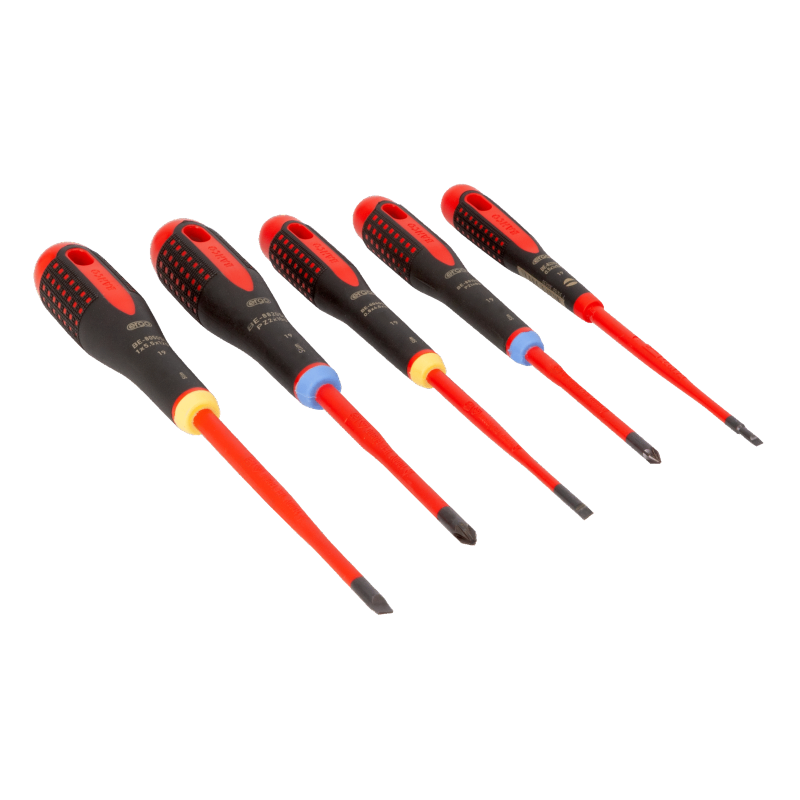 Jeu de tournevis ERGO Slim isolés VDE fente et Pozidriv manche tri-matière 5 pcs BAHCO - BE-9882SL