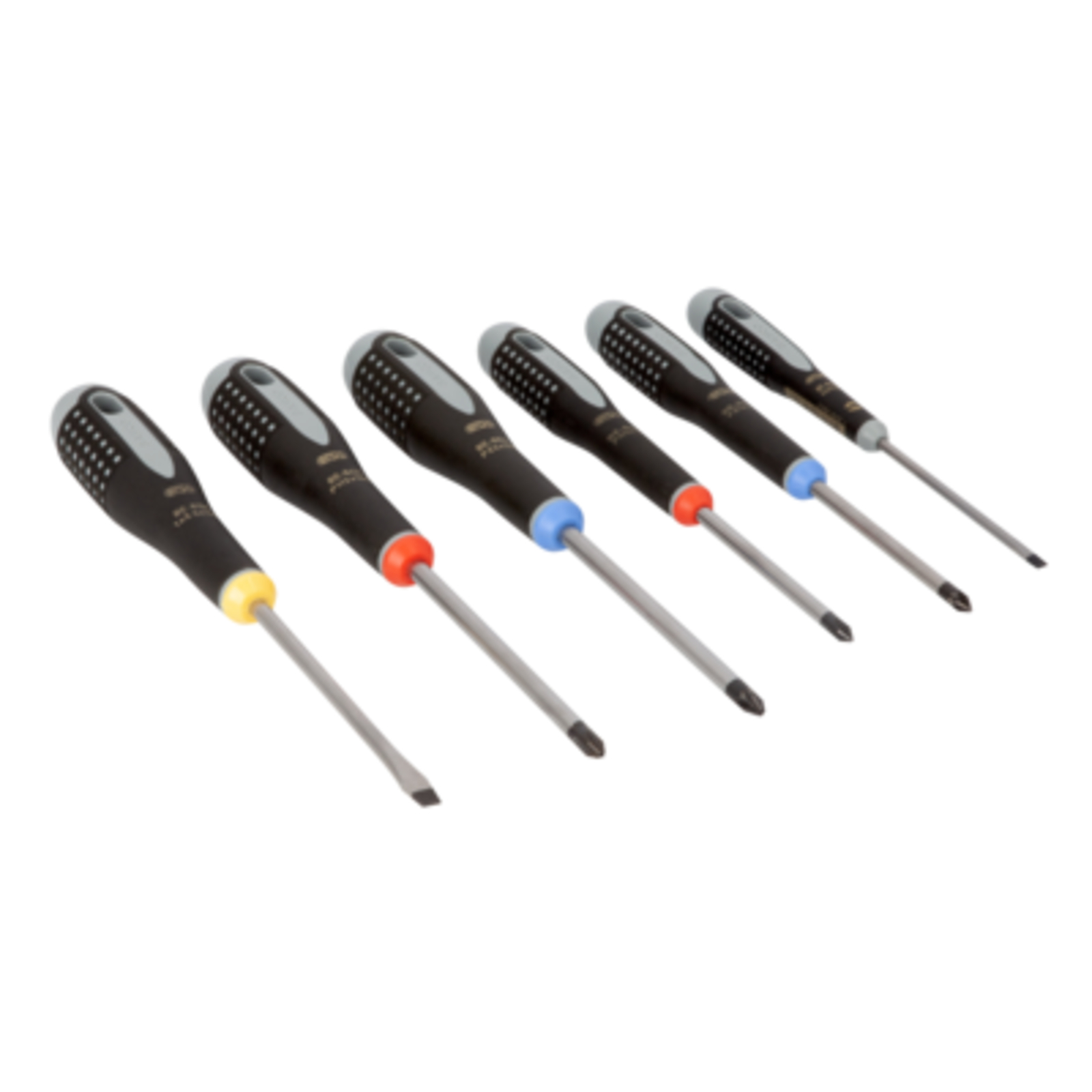 Jeu de tournevis lame fraisée et forgée vis fente/Phillips/Pozidriv ERGO 6 pcs avec poignée caoutchouc BAHCO - BE-9886