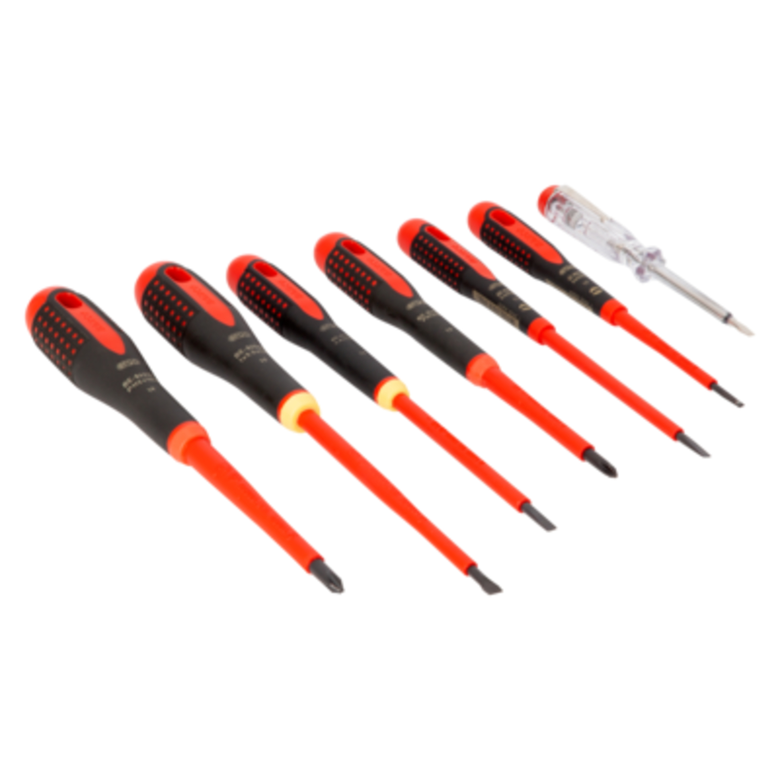 Jeu de tournevis isolés VDE 7 pcs ERGO manche trimatière avec testeur tension BAHCO - BE-9887S
