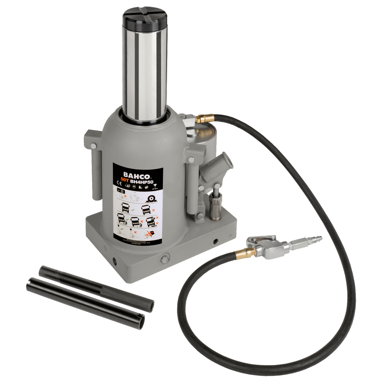 Cric bouteille hydraulique soudé 50T avec pompe pneumatique BAHCO - BH4HP50