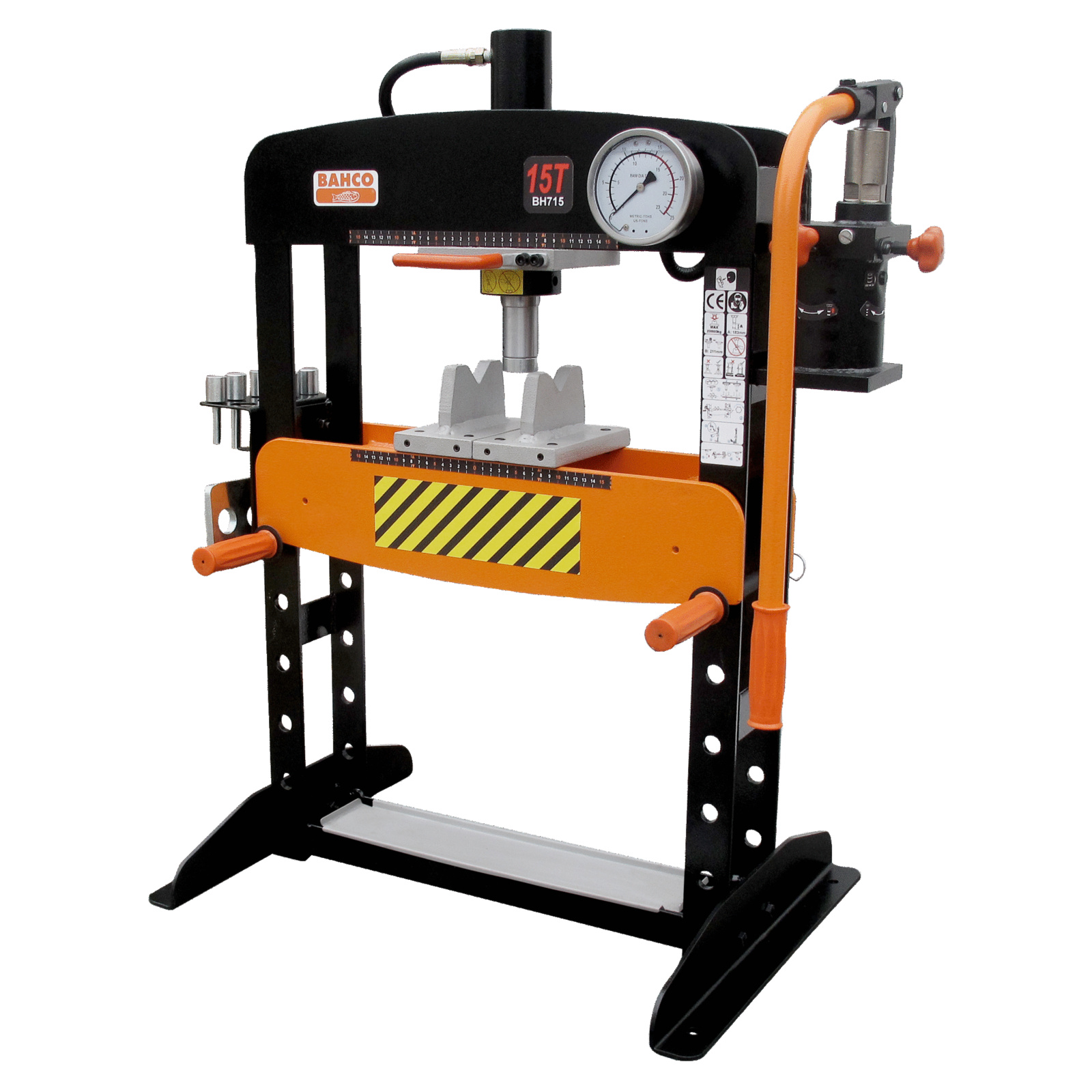 Presse hydraulique 15 tonnes avec pompe double vitesse et blocs supports en V BAHCO - BH715
