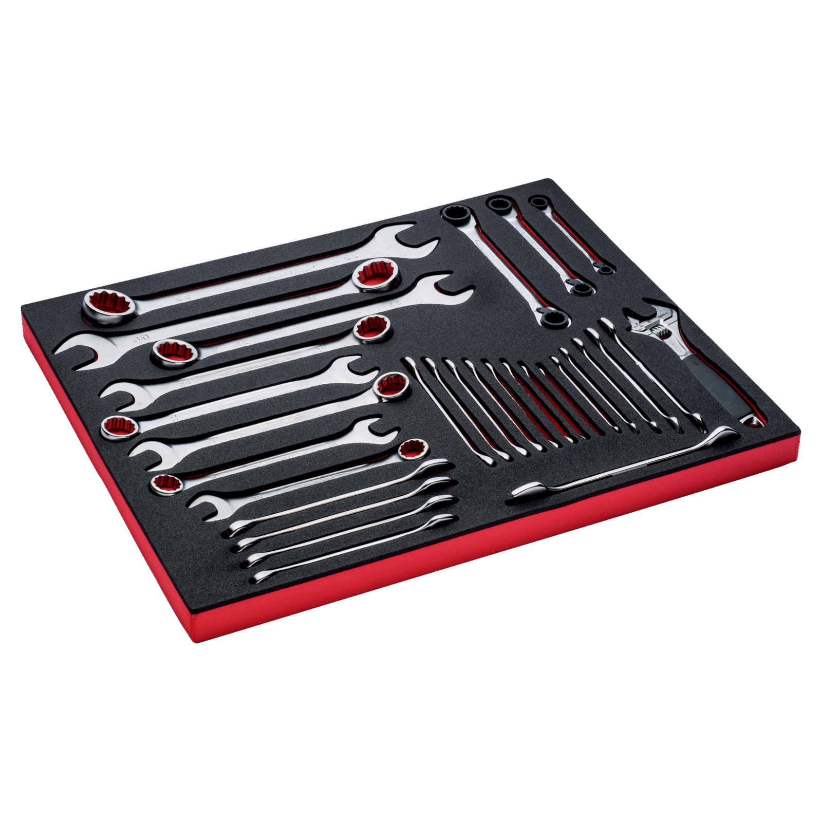 Jeu de clés mixtes à fourche doubles et molette 30 pièces avec module mousse Fit&Go BAHCO - FF1A04