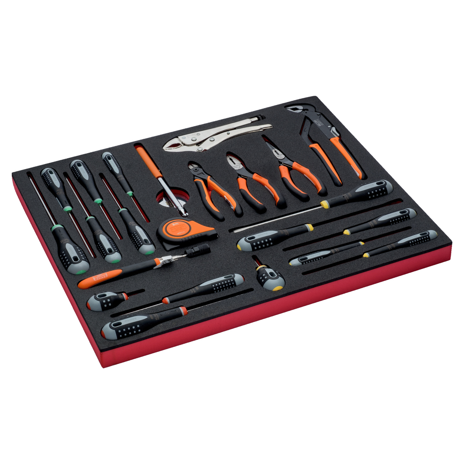 Jeu de tournevis et pinces 23 pièces module mousse 3/3 Fit&Go pour maintenance générale BAHCO - FF1A06