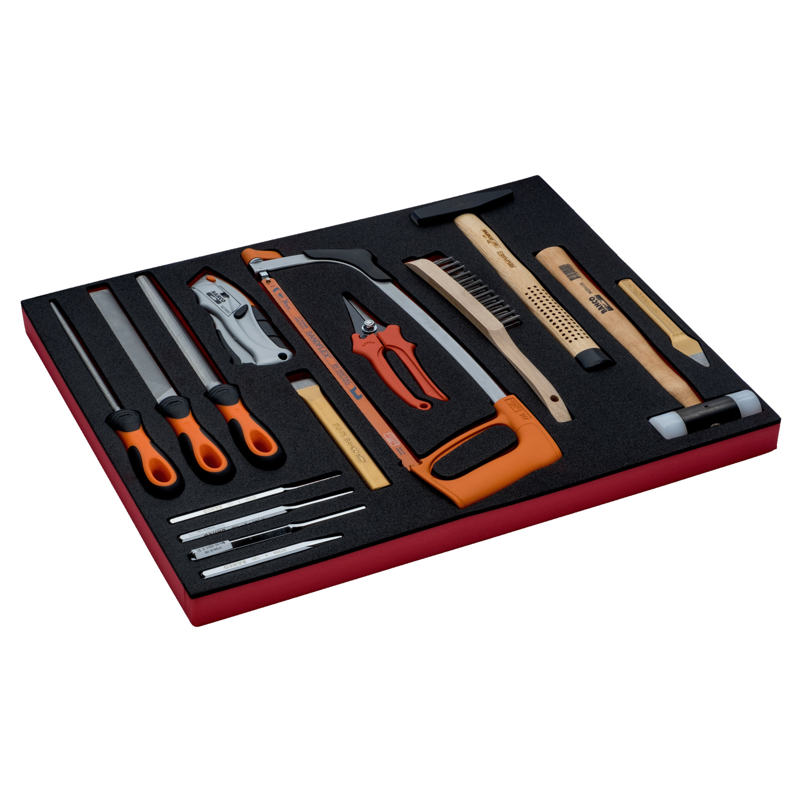 Jeu d'outils de frappe et limes 15 pièces avec monture scie à métaux et module mousse Fit&Go BAHCO - FF1A07