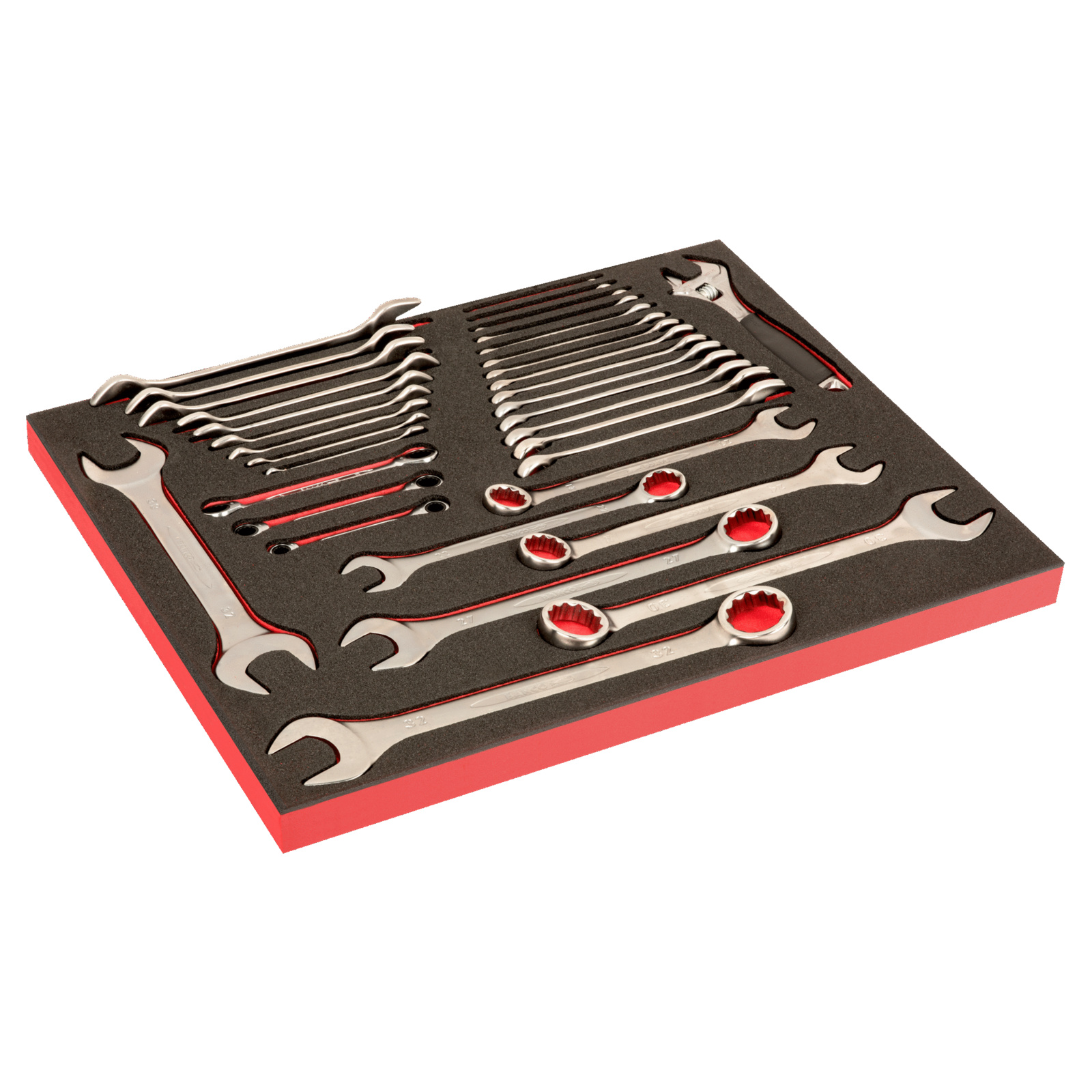 Jeu de clés mixtes à fourche doubles et molette 34 pièces avec module mousse Fit&Go BAHCO - FF1A09