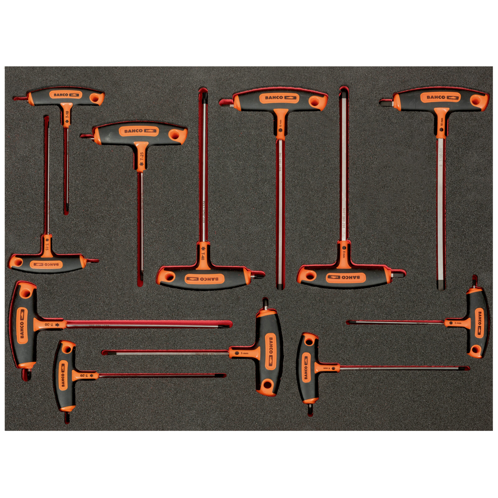 Jeu de tournevis manche en T vis 6 pans et TORX 12 pcs Fit&Go avec module mousse BAHCO - FF1A1011