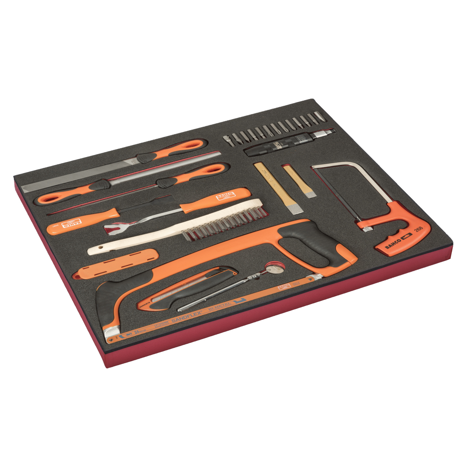 Module mousse Fit&Go 3/3 outils de coupe limes tournevis à frapper 23 pcs BAHCO - FF1A168