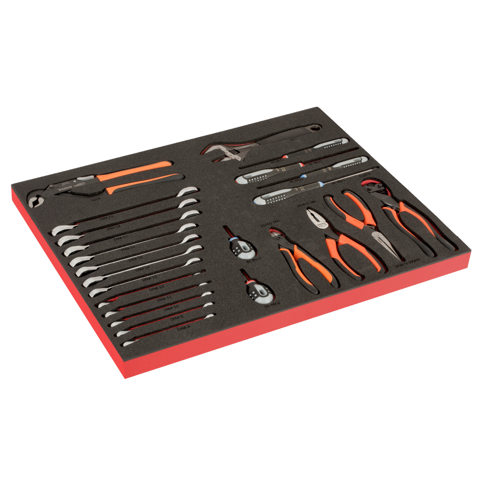 Module mousse Fit&Go 24 pièces tournevis ERGO clés mixtes à cliquet pinces marquage laser BAHCO - FF1A210LM