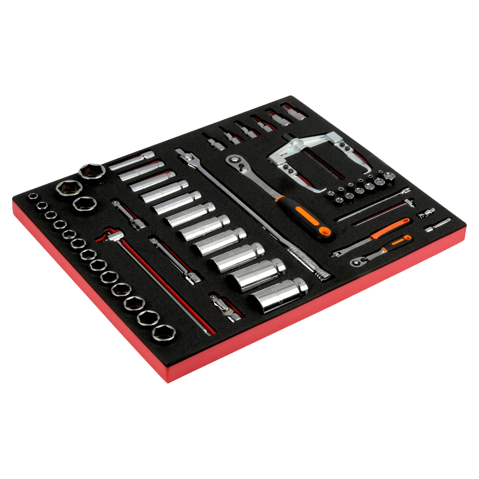 Jeu d'extracteurs et cliquets à tête ronde avec douilles 58 pcs module mousse 3/3 Fit&Go BAHCO - FF1A22