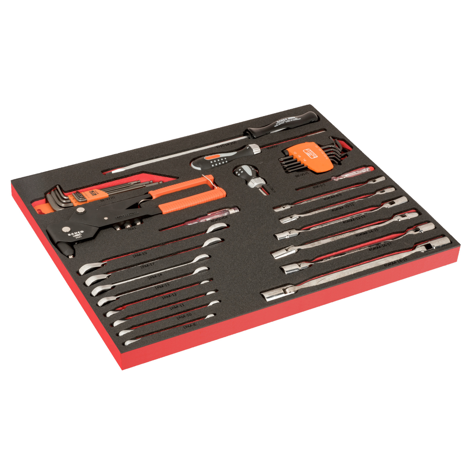 Module mousse Fit&Go 3/3 42 pièces clés mixtes à cliquet tête pivotante & mâles marquage laser BAHCO - FF1A221LM