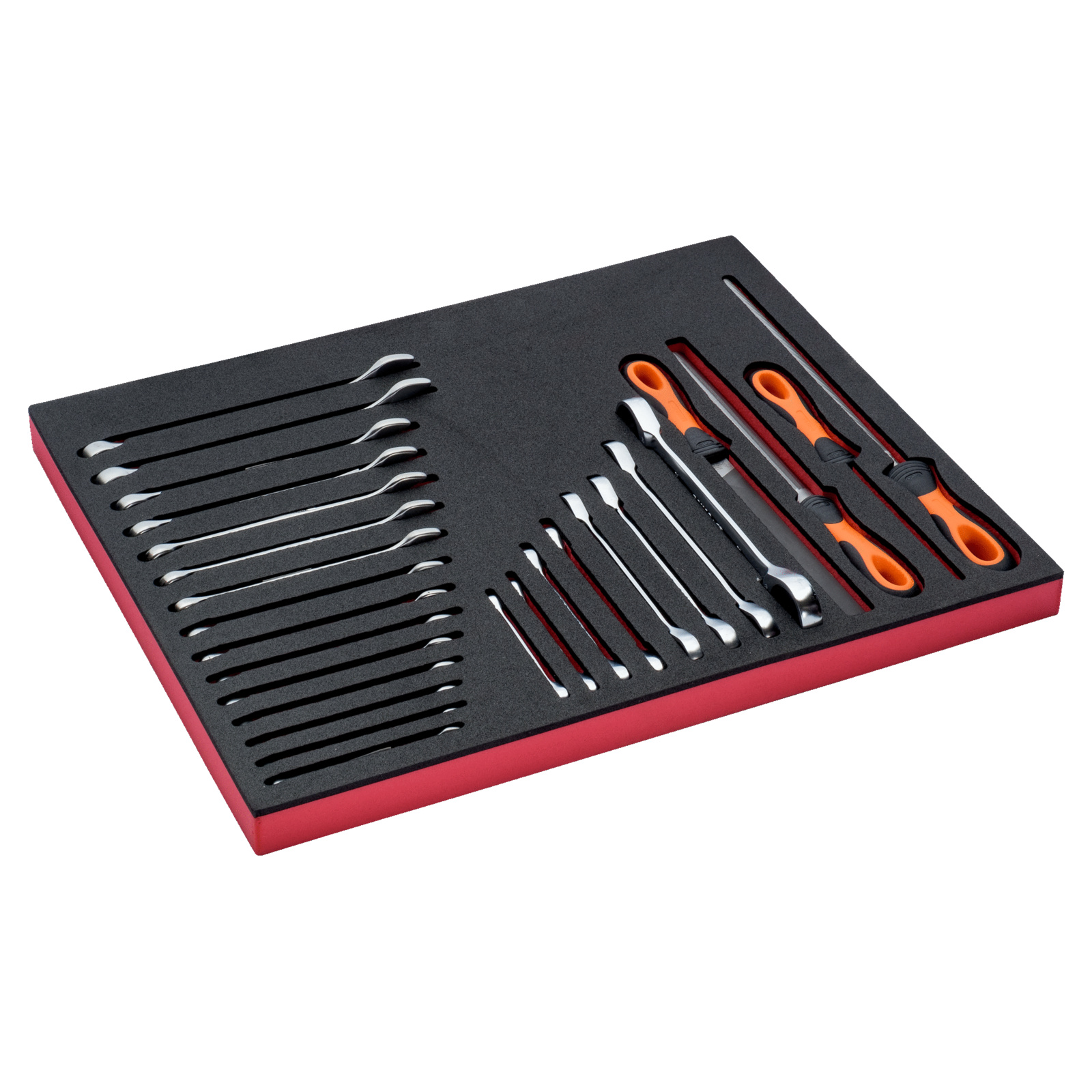 Jeu de limes ERGO mi-douce et clés mixtes et à cliquet 27 pcs module mousse Fit&Go BAHCO - FF1A5006
