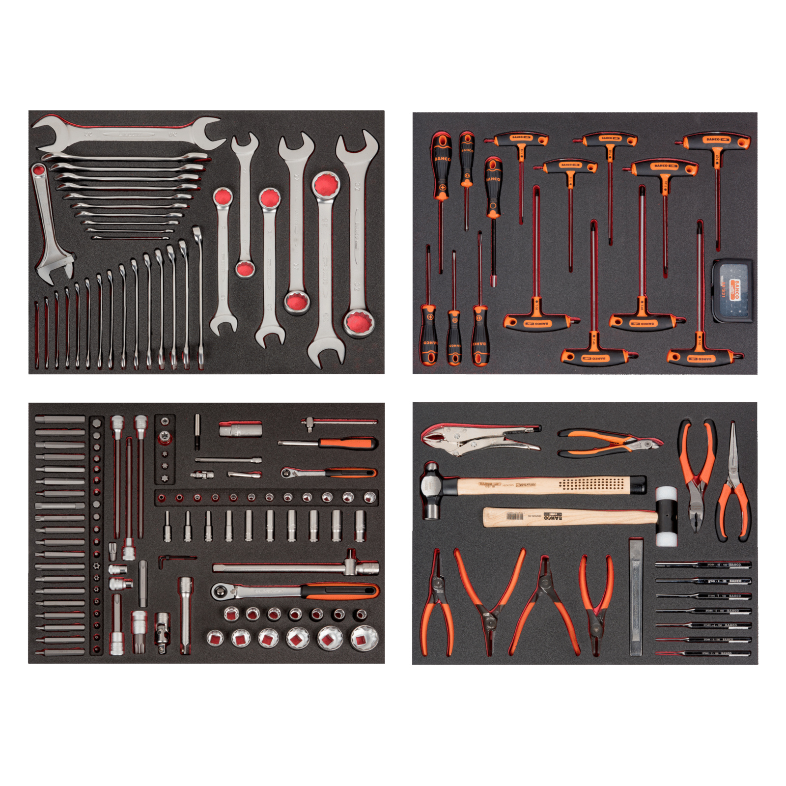 Module mousse 4 parties 177 pcs maintenance auto avec clés douilles tournevis pinces BAHCO - FF1ASET-AUTO6
