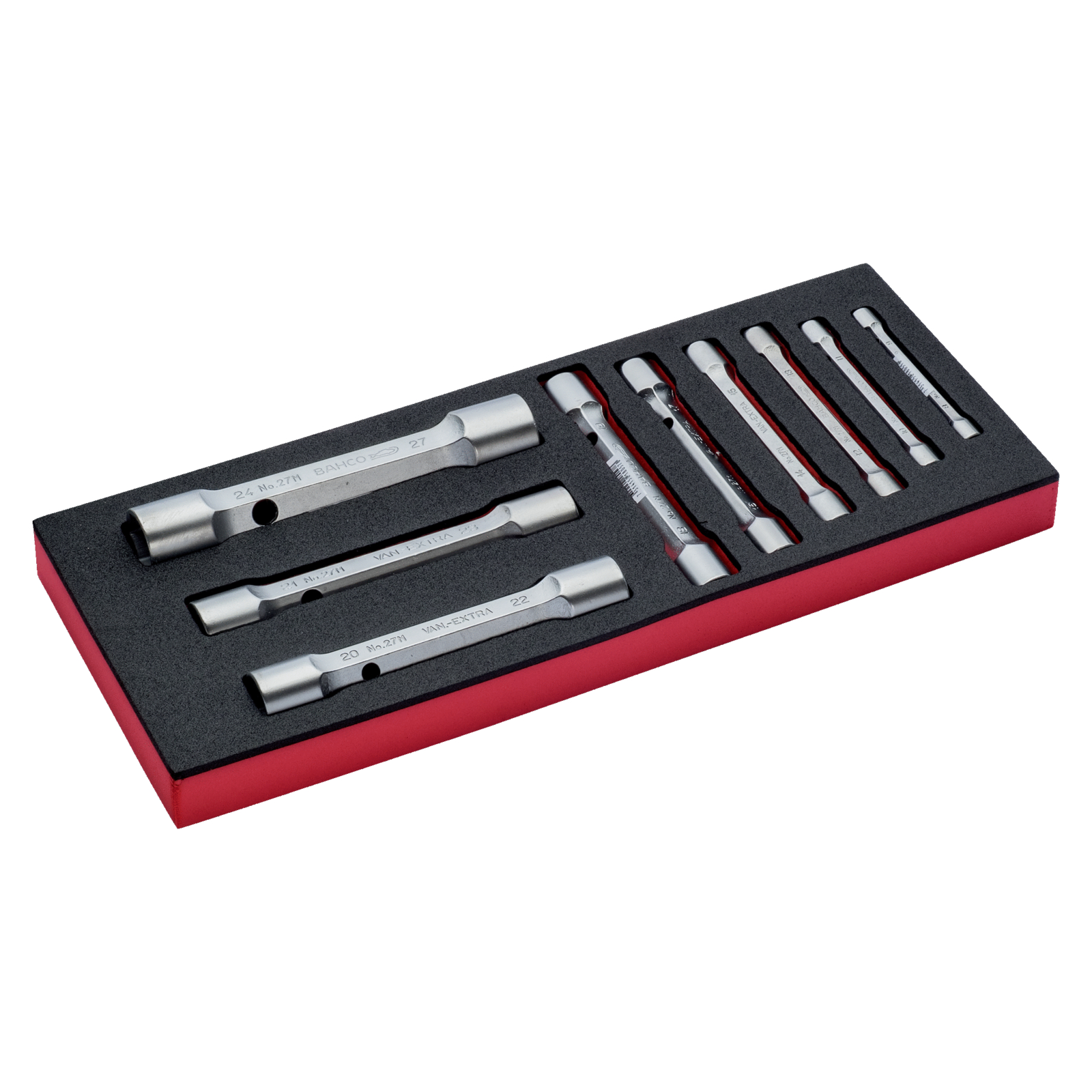 Jeu de clés serre-tubes fourche double 8-27 mm 9 pcs avec module mousse Fit&Go BAHCO - FF1E3008