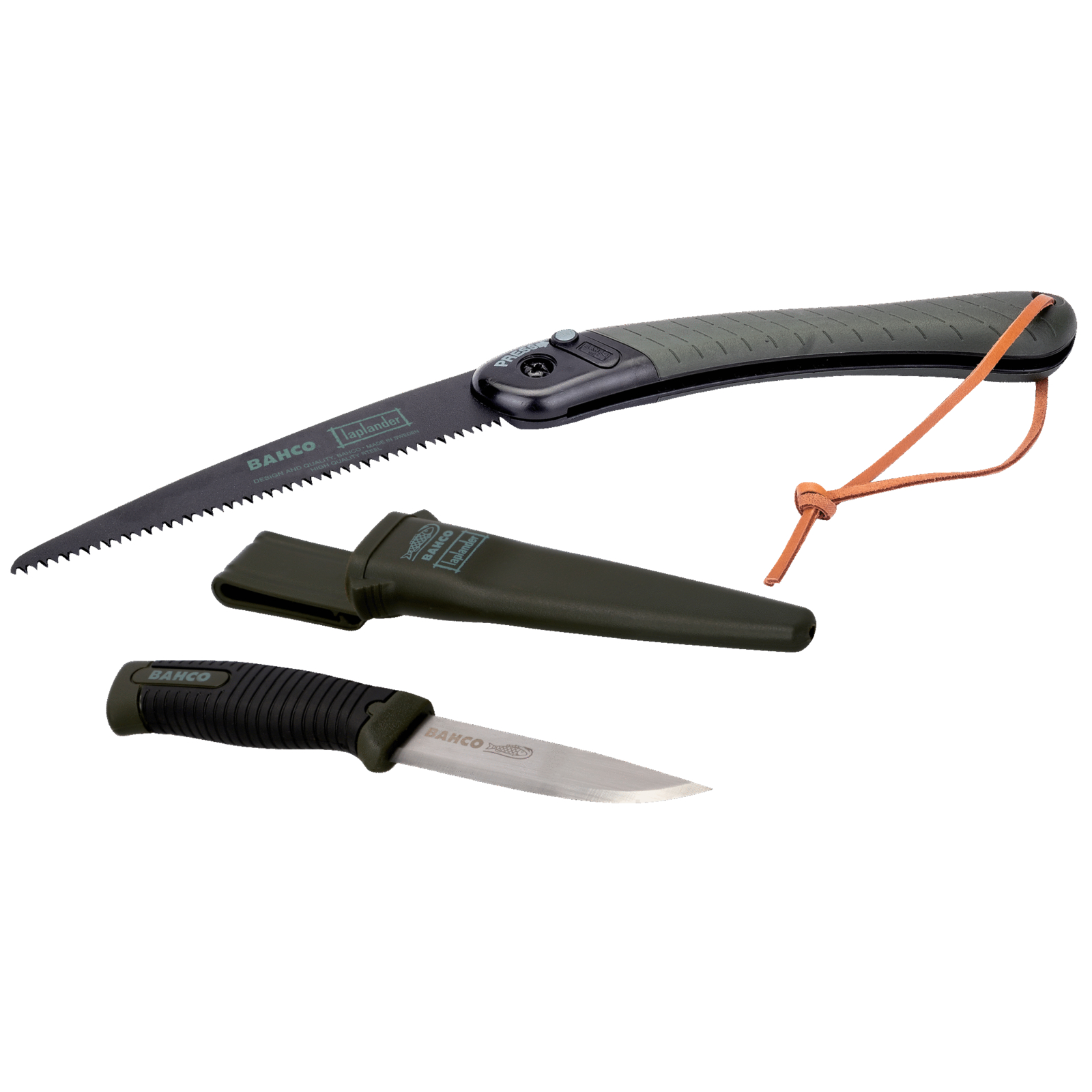 Jeu scie repliable 7 dents + couteau inox manche bimatière avec étui BAHCO - LAP-KNIFE