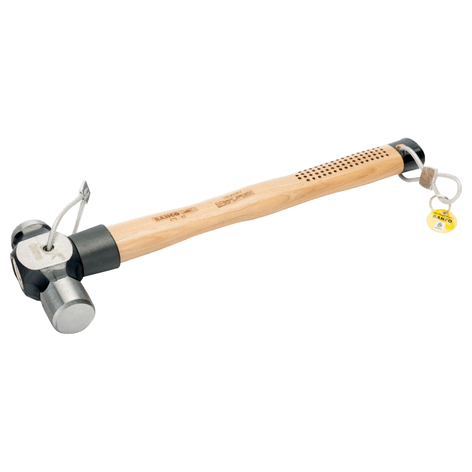 Marteau de serrurier panne ronde 900 g manche hickory avec câble sécurité BAHCO - TAH479-32