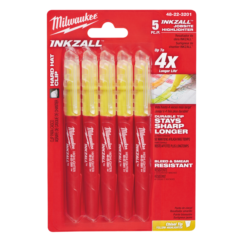 Surligneurs INKZALL Jaunes Lot de 5 MILWAUKEE ACCESSOIRES - 48223201