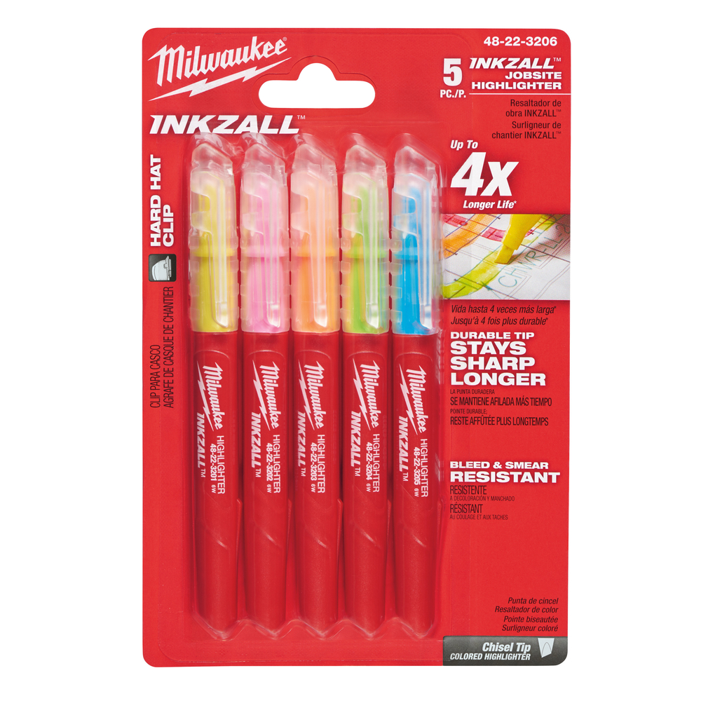 Surligneurs INKZALL Multi couleurs Lot de 5 MILWAUKEE ACCESSOIRES - 48223206