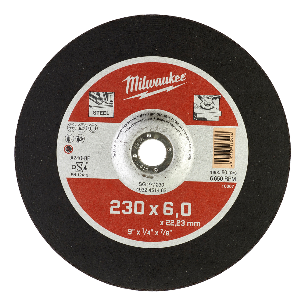 Disque meuler 230mm épais 6 mm contractor - 1pc milwaukee accessoires - 4932451483