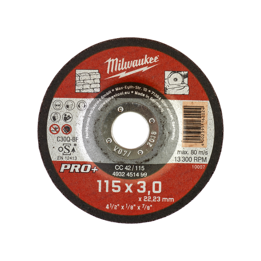 Disque tronc pierre 115mm épais 3 mm pro+ -1pc milwaukee accessoires - 4932451499