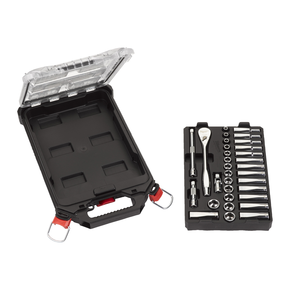 COFFRET 32 PIÈCES ORGANISEUR SLIM COMPACT PACKOUT CLÉS ET DOUILLES À CLIQUET MILWAUKEE - 4932478813
