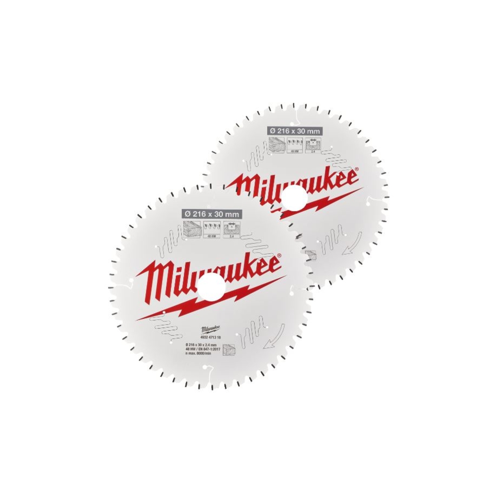 PACK 2 LAMES SCIE CIRCULAIRE Ø 216MM ALESAGE 30 / 48 ET 60 DENTS MILWAUKEE 4932479575