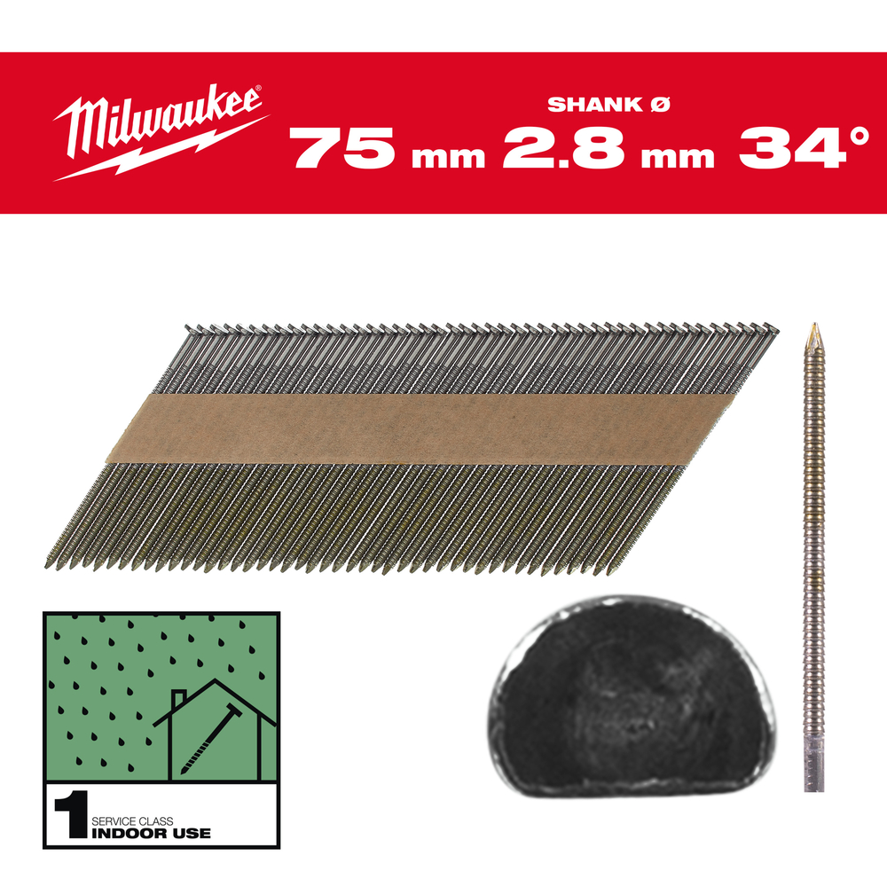 BOITE DE 2200 CLOUS 34° 80 MM RS - Carton MILWAUKEE ACCESSOIRES - 4932492603