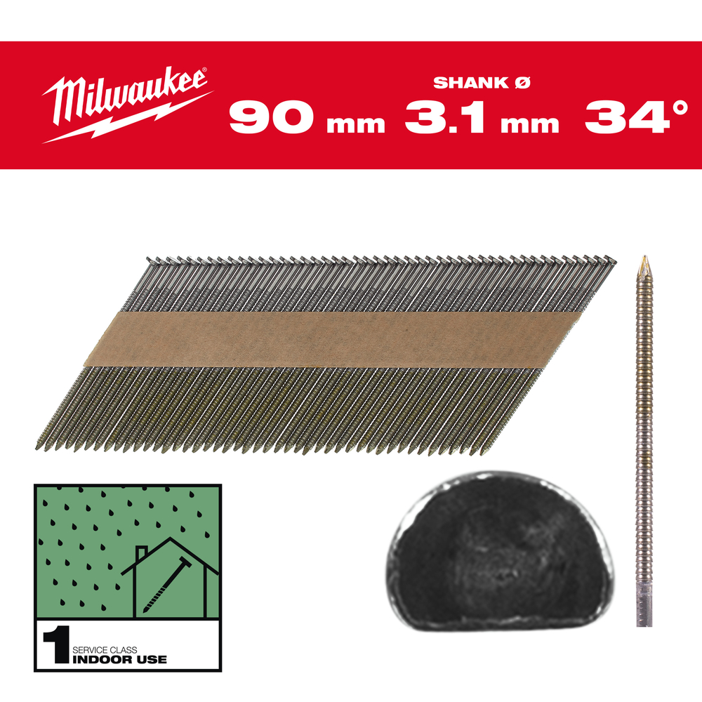 BOITE DE 2200 CLOUS 34° 90 MM GALVA - Carton MILWAUKEE ACCESSOIRES - 4932492605