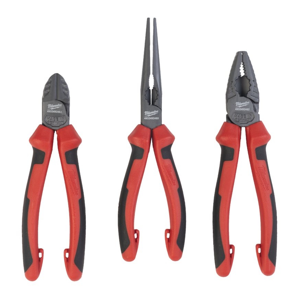 SET DE 3 PINCES (UNIVERSELLE, COUPANTE, BEC LONG) - Clip brochable MILWAUKEE - 4932492773