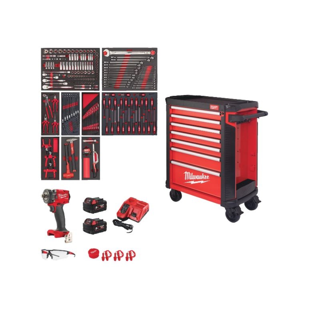 SERVANTE AVEC OUTILS 7 TIROIRS + BOULONNEUSE MILWAUKEE TOOLGUARD - 4932493817